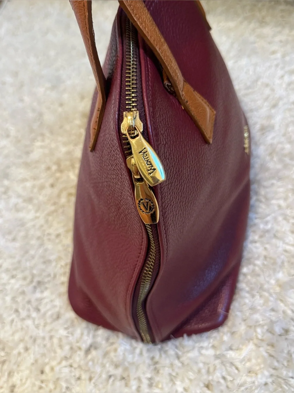 Valentina Burgundy Brown Pebbled Leather Dome Satchel Bag